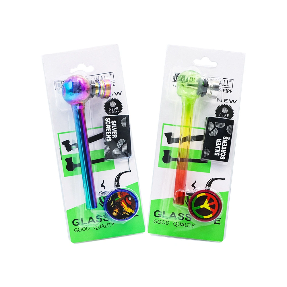 New Set Smoking Set Glass Pipe Combustion-Supporting Mesh Plastic Tobacco Grinder Smoking Set Combination Set