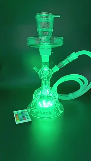 Venta al por mayor de fábrica, cachimba de cristal transparente, luz LED, juego de fumar, pipas de agua, Shisha Narguile, Chicha grande y completa